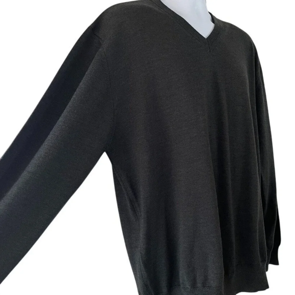 Italian Merino Wool Sweater XXL Gray V Neck Minimalist‎ Classic